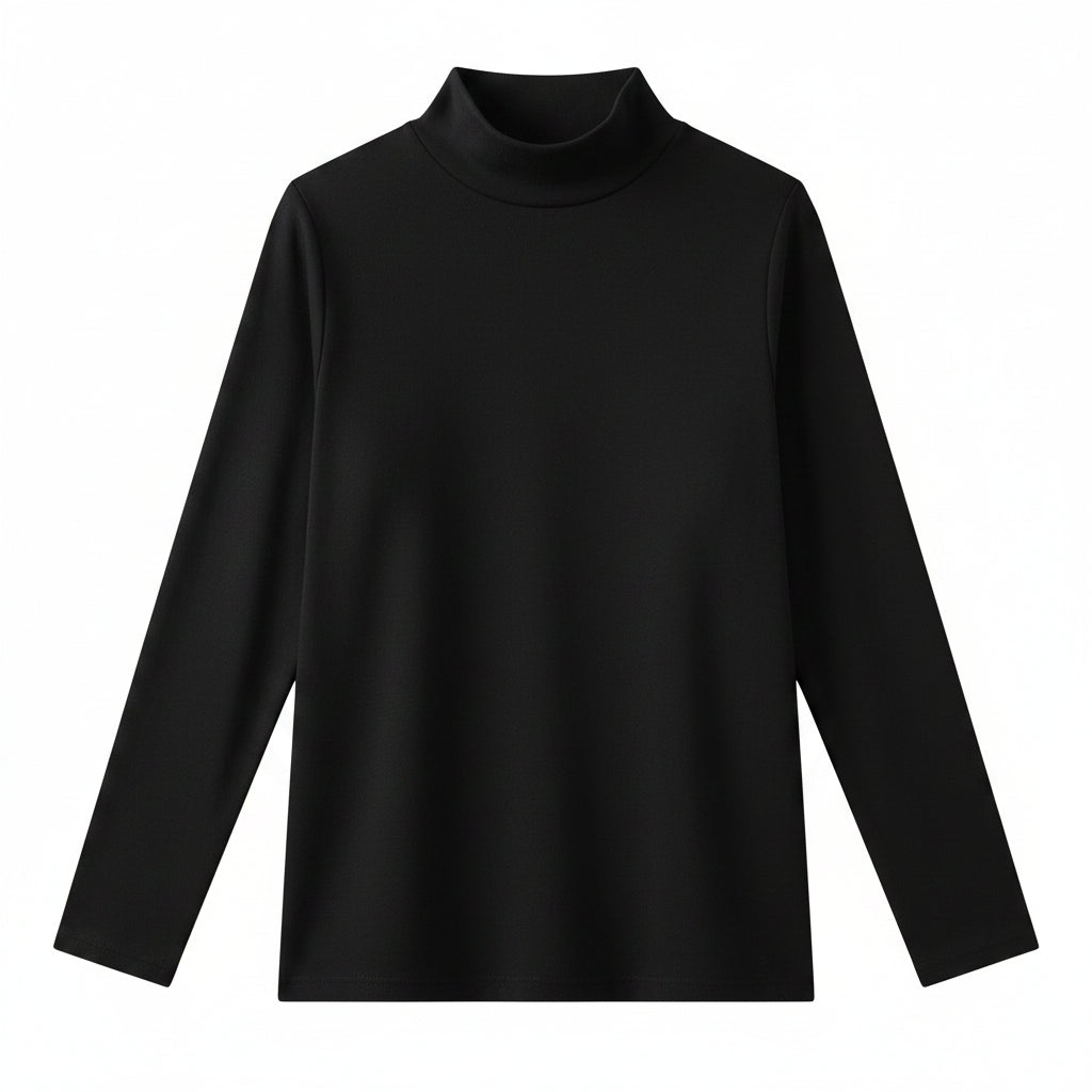 Woman wearing a black long-sleeve top with a blurred background
